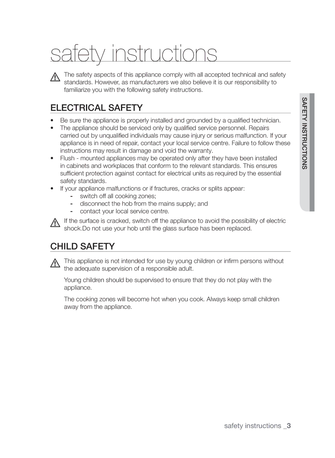Samsung CTI613GIN/XEO, CTI613GIN/XEE manual Safety instructions, Electrical safety, Child safety 