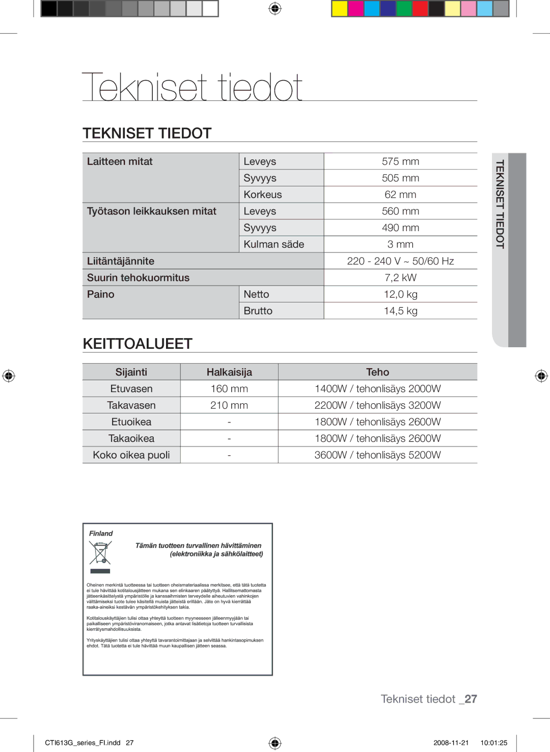 Samsung CTI613GIN/XEO, CTI613GIN/XEE manual Tekniset tiedot 