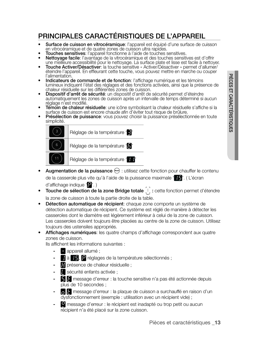 Samsung CTI613GIN/XEF manual Principales caractéristiques de l’appareil 