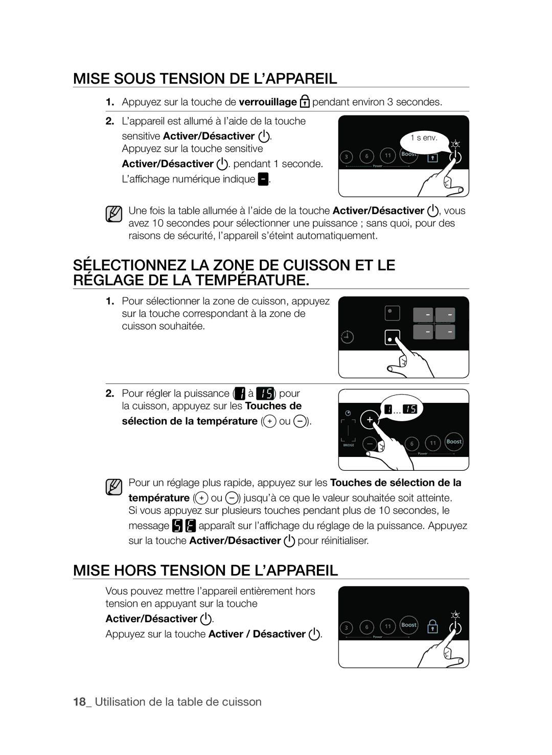 Samsung CTI613GIN/XEF manual Mise sous tension de l’appareil, Mise hors tension de l’appareil 