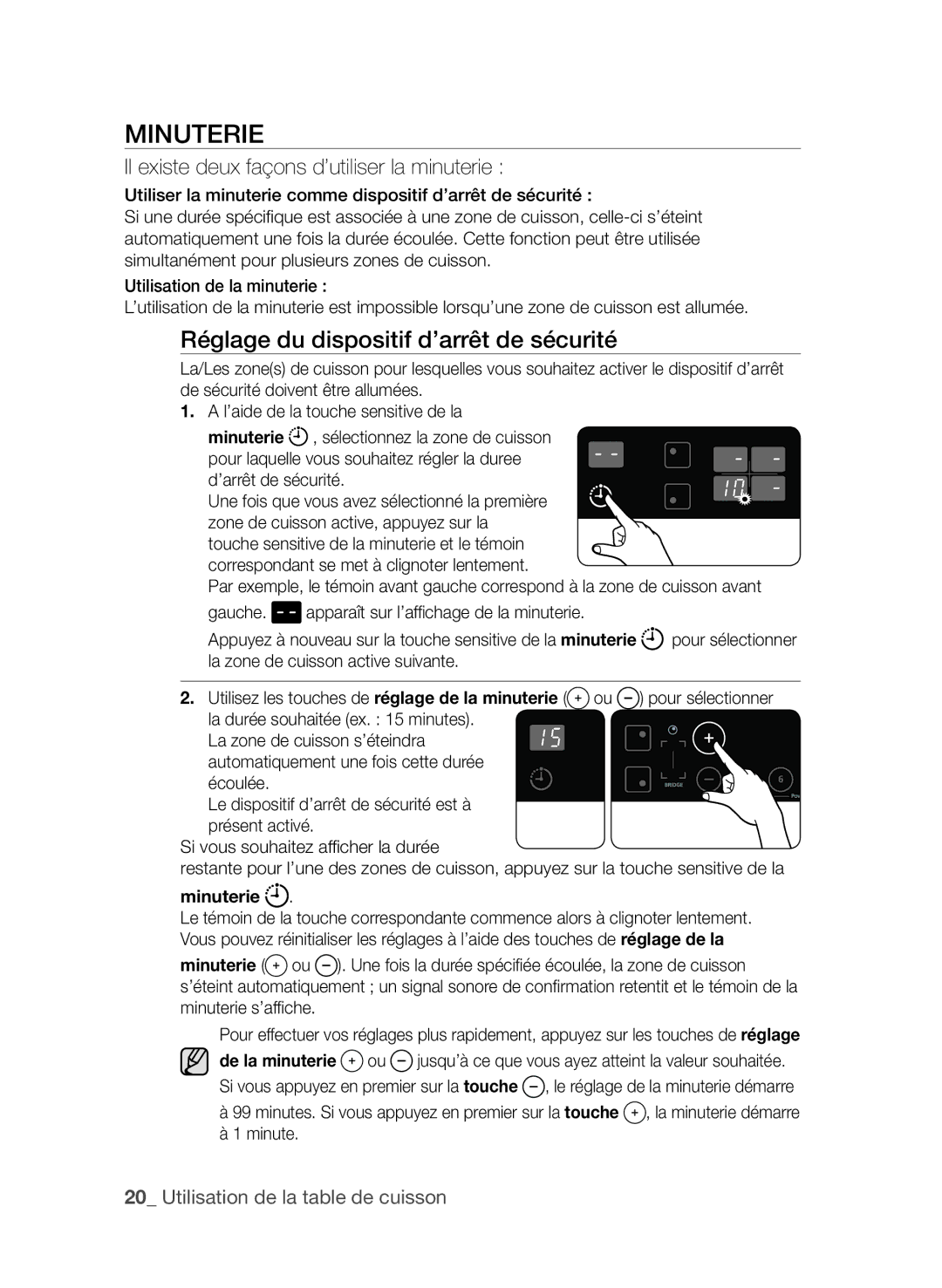 Samsung CTI613GIN/XEF manual Minuterie, Réglage du dispositif d’arrêt de sécurité 