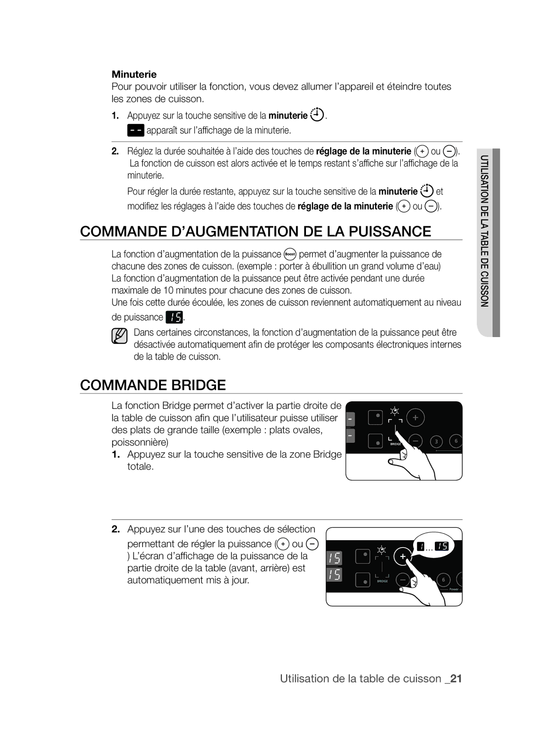 Samsung CTI613GIN/XEF manual Commande d’augmentation de la puissance, Commande Bridge 