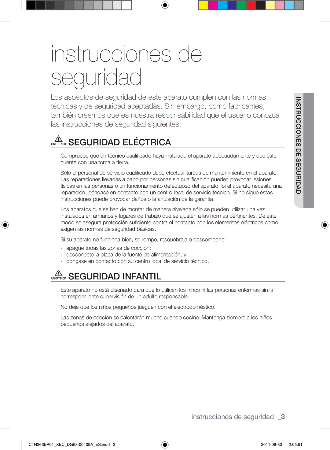 Samsung CTN263EA01/XEC manual Instrucciones de seguridad, Advertencia Seguridad eléctrica, Advertencia Seguridad infantil 