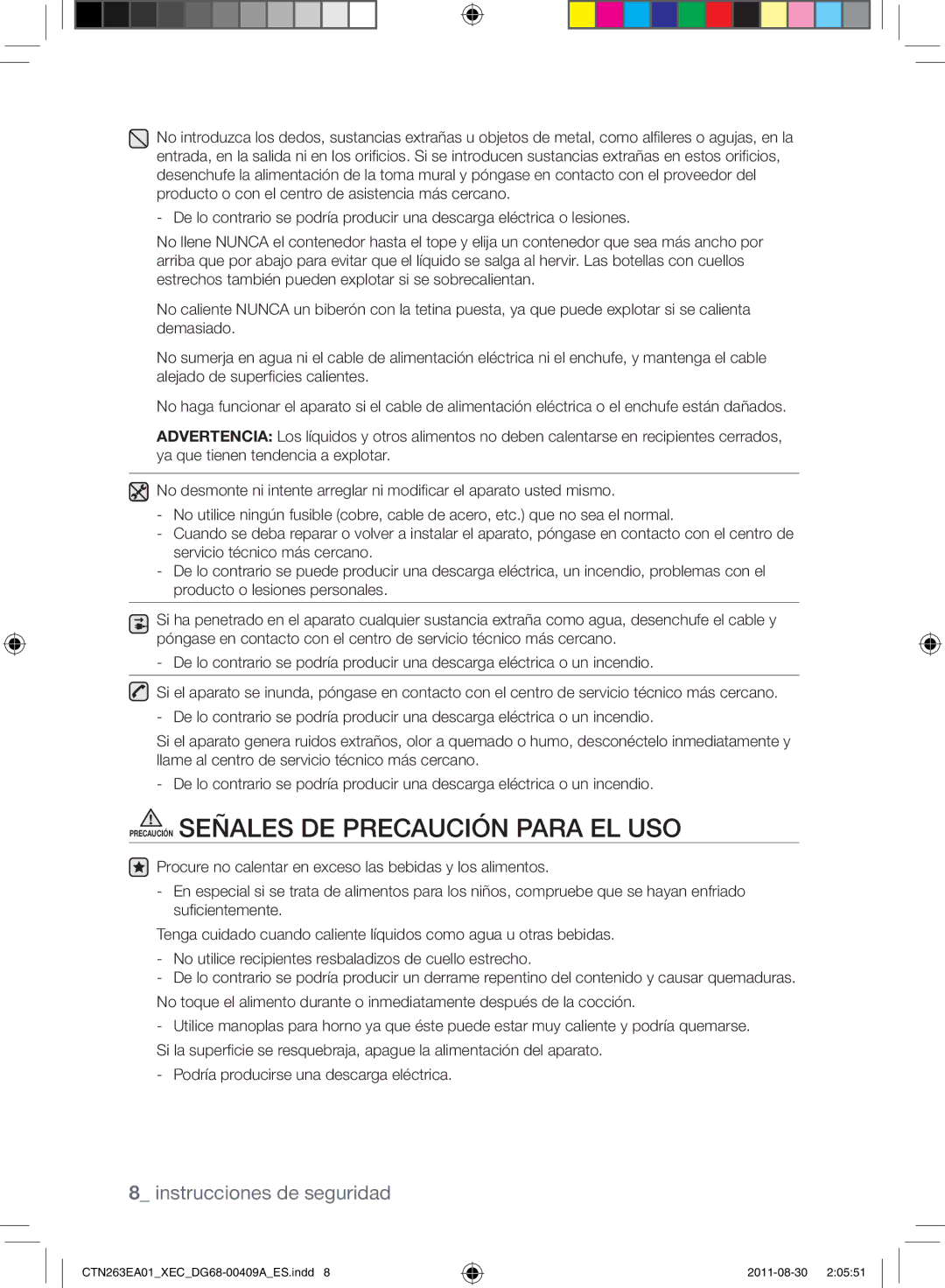 Samsung CTN263EA01/XEC manual Precaución Señales de precaución para el uso 