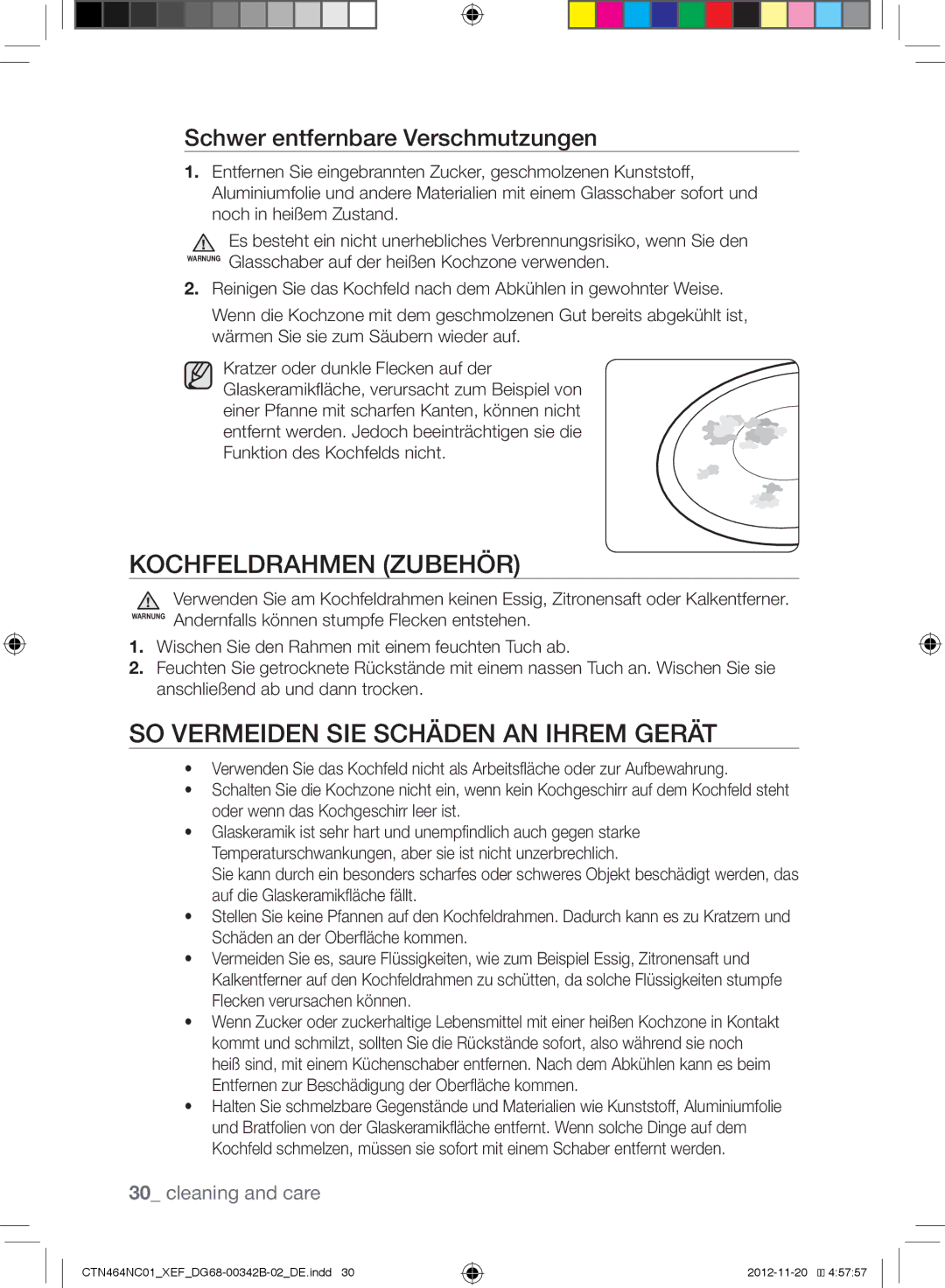 Samsung CTN263EA01/XEF Kochfeldrahmen Zubehör, SO Vermeiden SIE Schäden AN Ihrem Gerät, Schwer entfernbare Verschmutzungen 