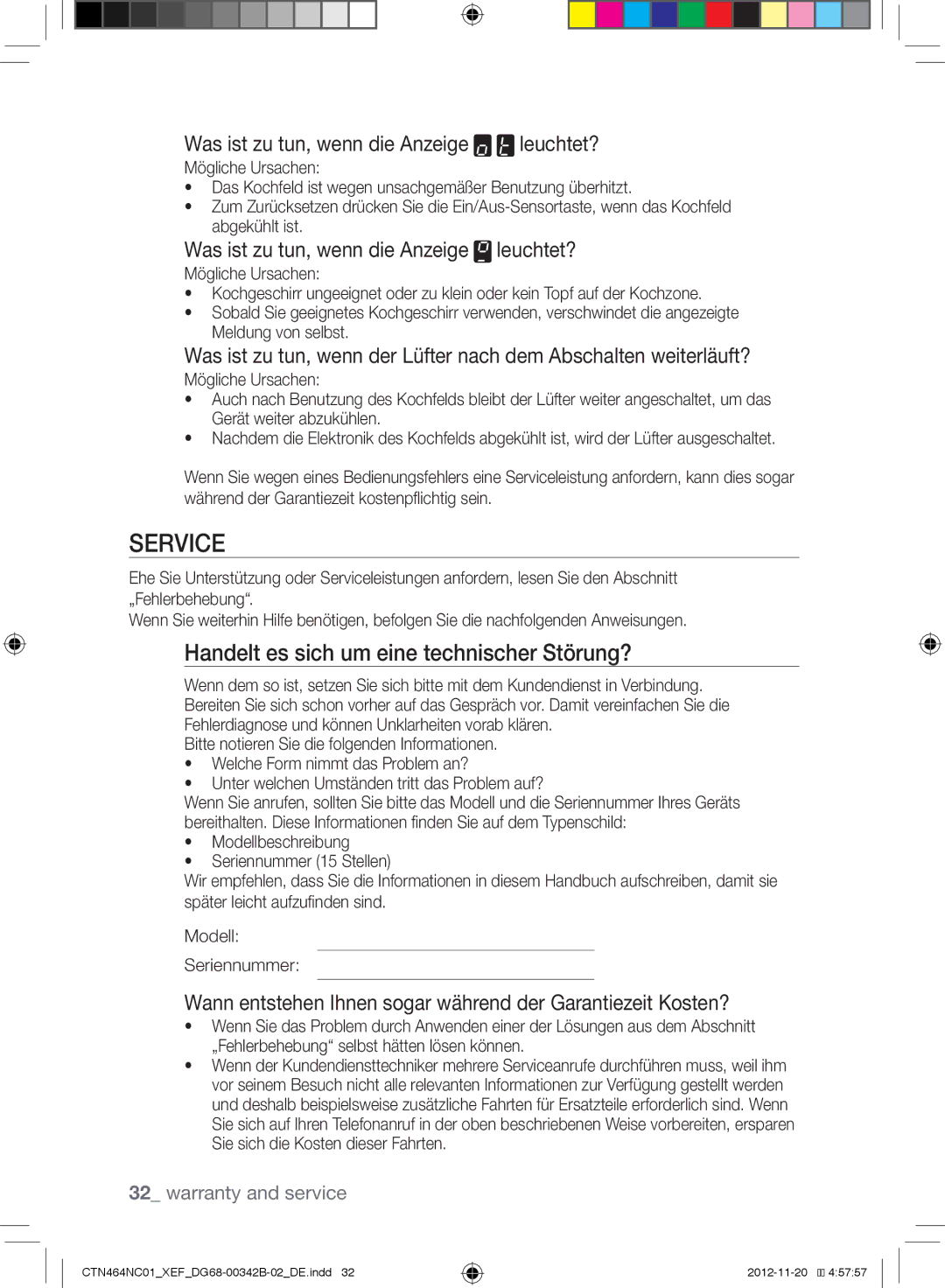 Samsung CTN263EA01/XEF, CTN464NC01/XEF manual Handelt es sich um eine technischer Störung? 