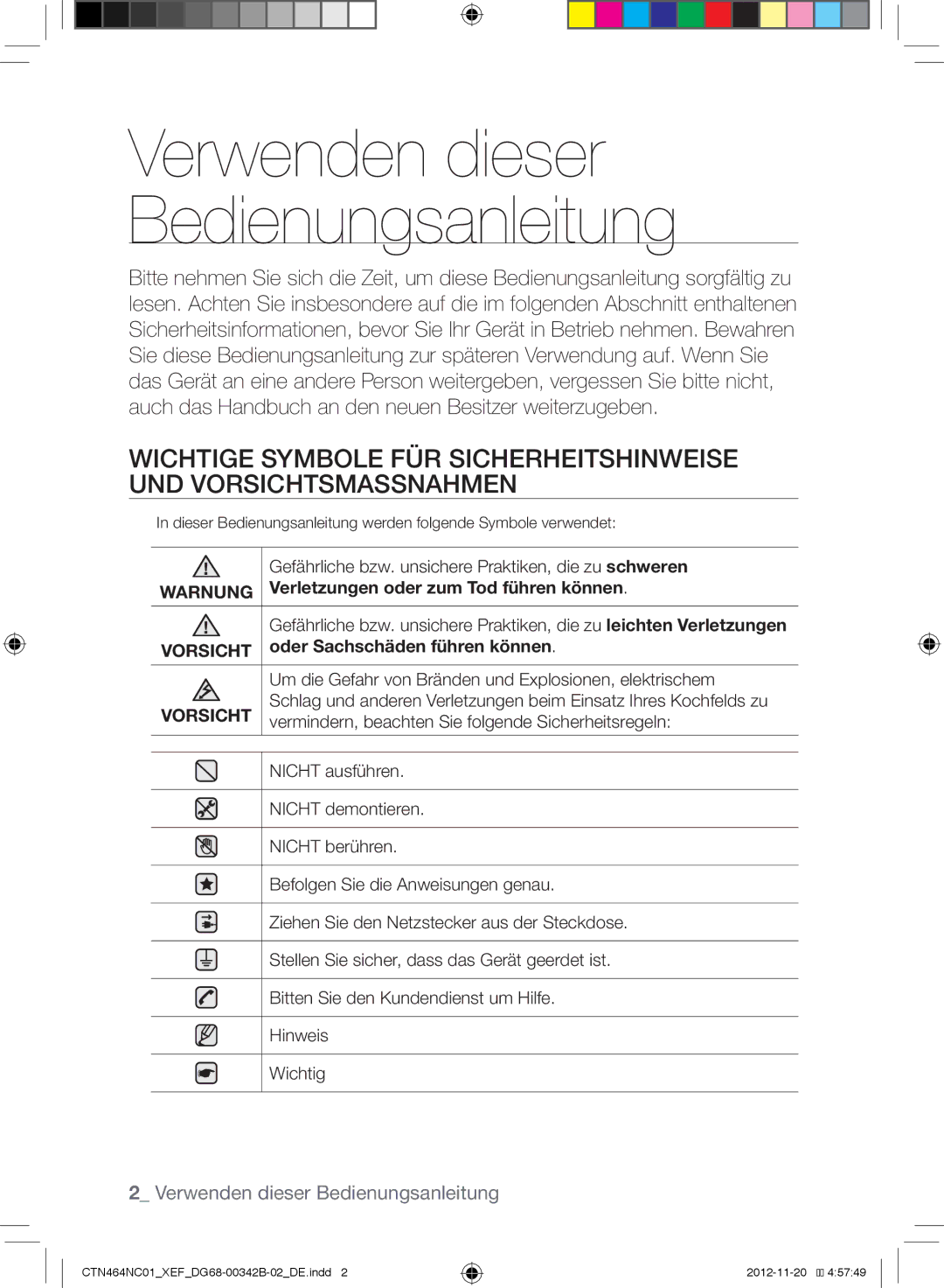 Samsung CTN263EA01/XEF, CTN464NC01/XEF manual Verletzungen oder zum Tod führen können, Oder Sachschäden führen können 