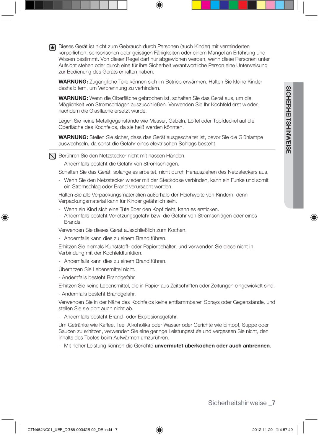 Samsung CTN464NC01/XEF, CTN263EA01/XEF manual Sicherheitshinweise 