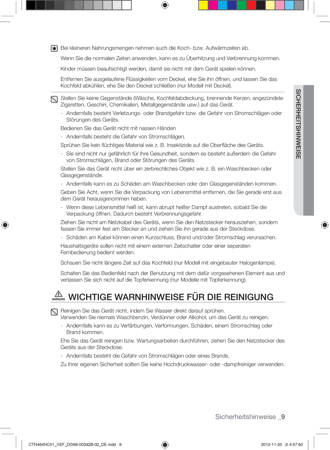 Samsung CTN464NC01/XEF, CTN263EA01/XEF manual Warnung Wichtige Warnhinweise FÜR DIE Reinigung 