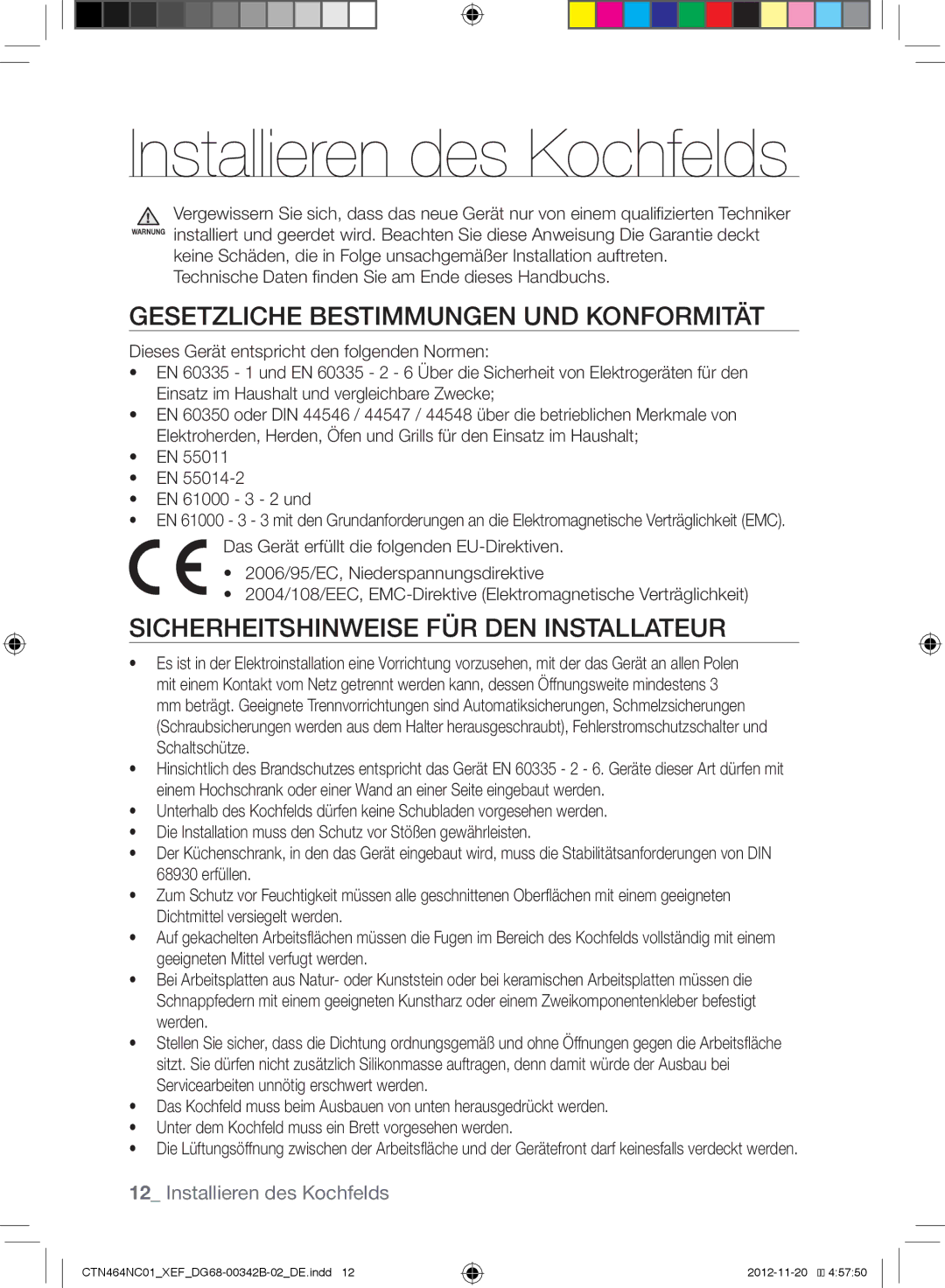 Samsung CTN263EA01/XEF Installieren des Kochfelds, Gesetzliche Bestimmungen UND Konformität, Dichtmittel versiegelt werden 