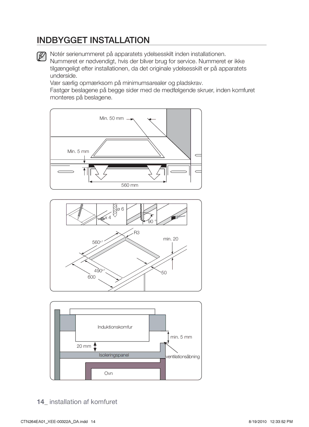 Samsung CTN264EA01/XEE manual Indbygget installation 