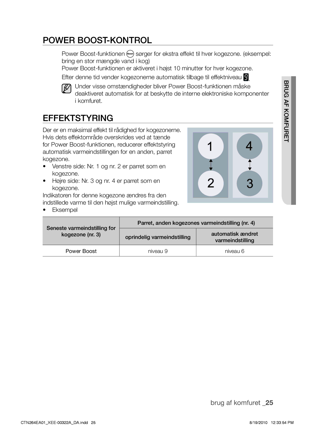 Samsung CTN264EA01/XEE manual Power Boost-kontrol, Effektstyring 