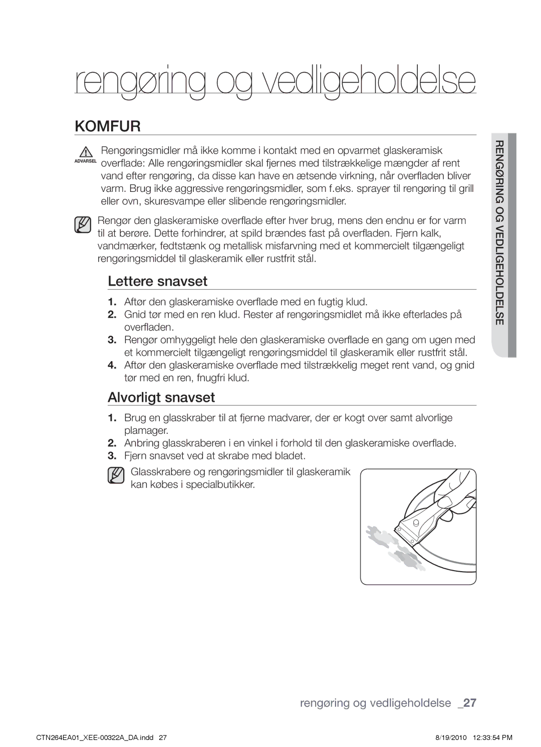 Samsung CTN264EA01/XEE manual Komfur, Lettere snavset, Alvorligt snavset 