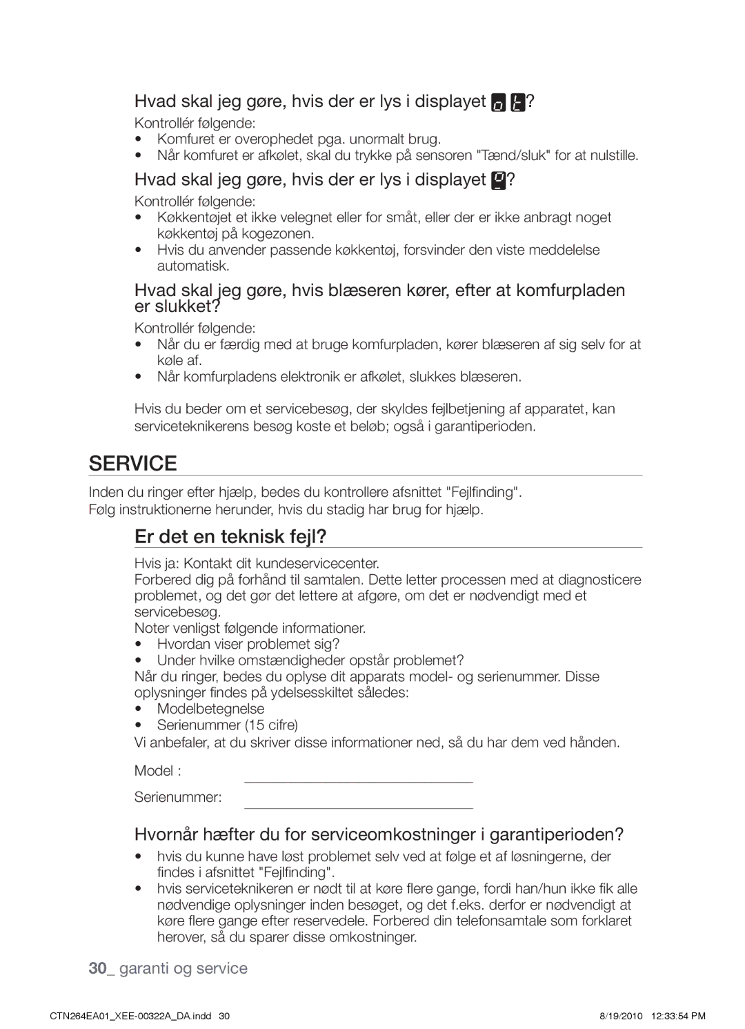 Samsung CTN264EA01/XEE manual Service, Er det en teknisk fejl? 