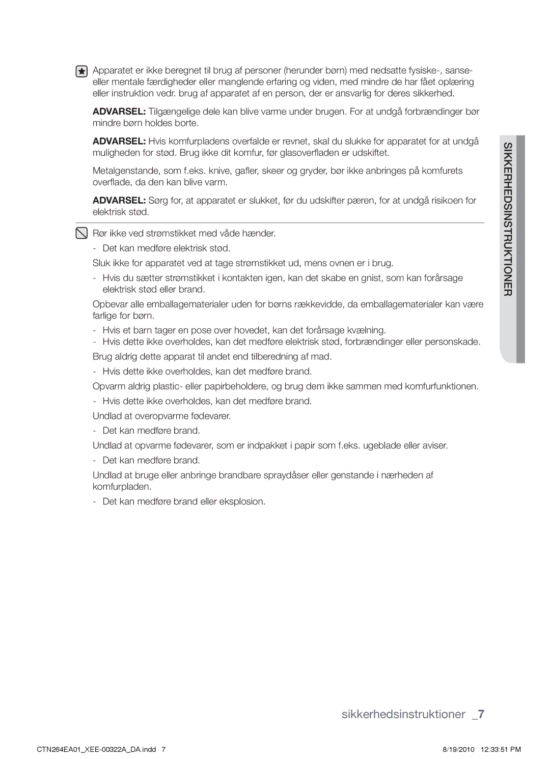 Samsung CTN264EA01/XEE manual Sikkerhedsinstruktioner 