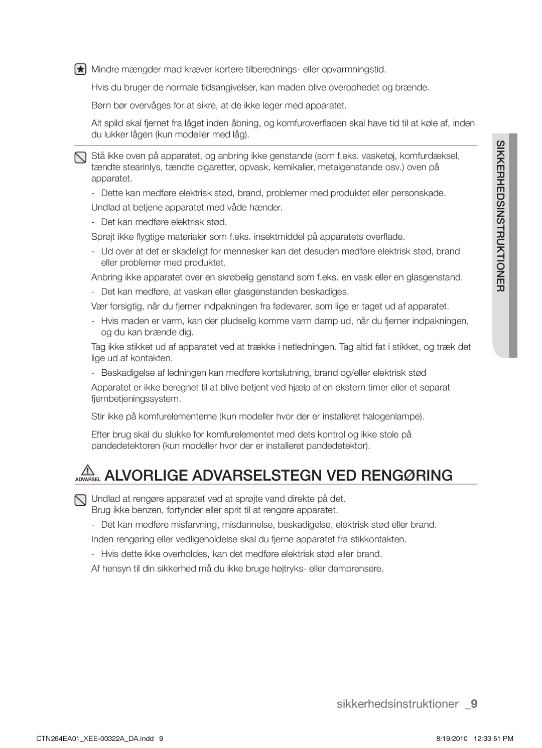 Samsung CTN264EA01/XEE manual Sikkerhedsinstruktioner 