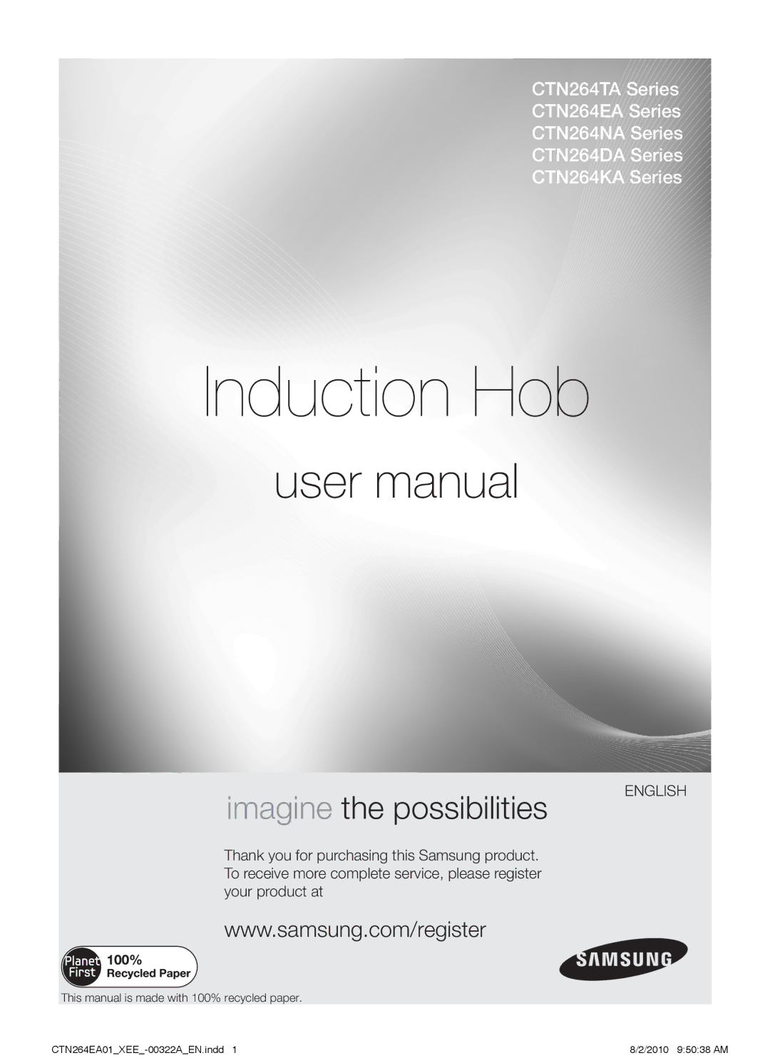 Samsung CTN264EA01/XEE manual Induction Hob 