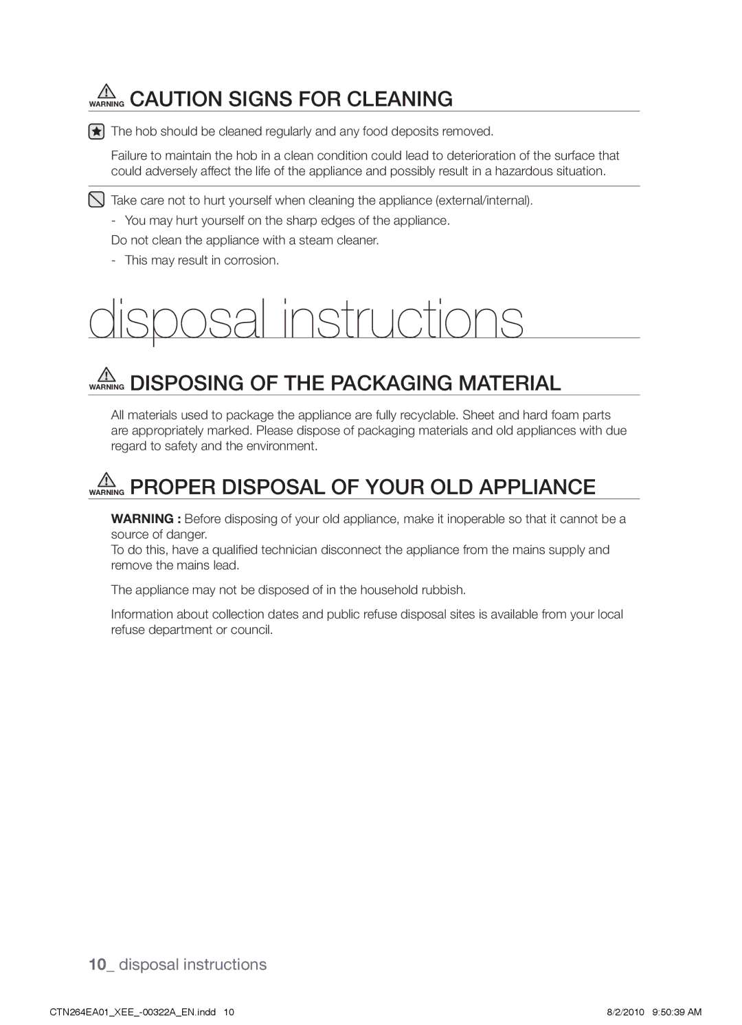 Samsung CTN264EA01/XEE manual Disposal instructions 