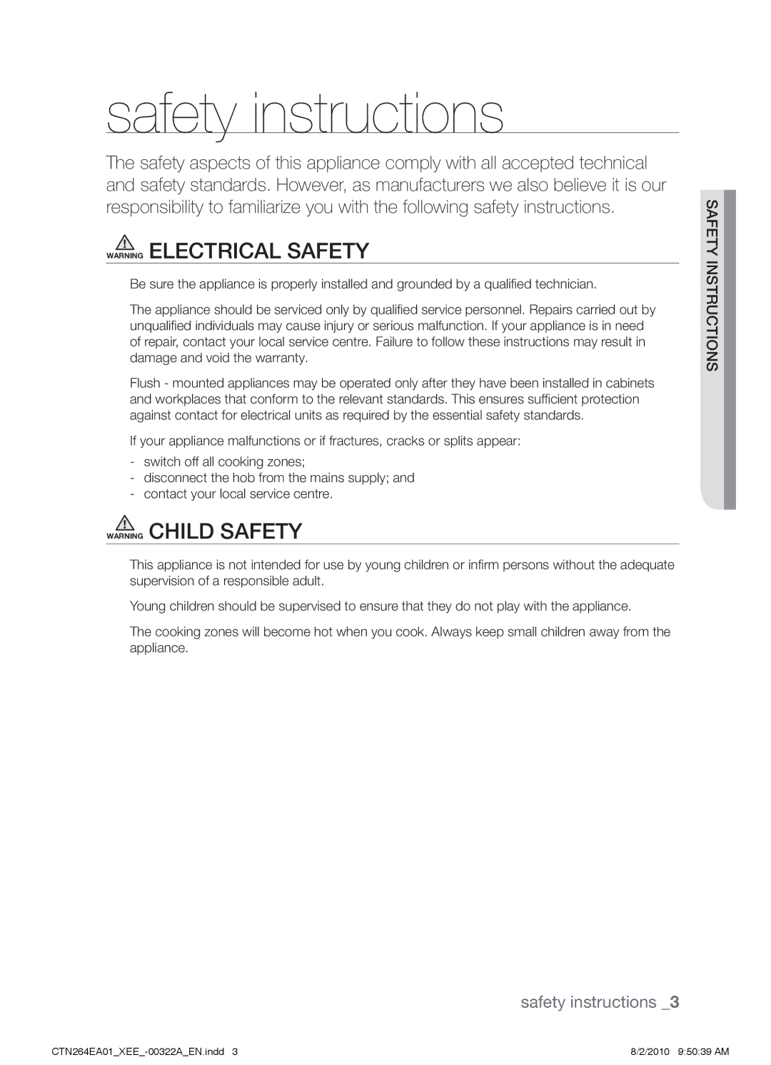 Samsung CTN264EA01/XEE manual Safety instructions, Nso ctiru yinst fet sa 