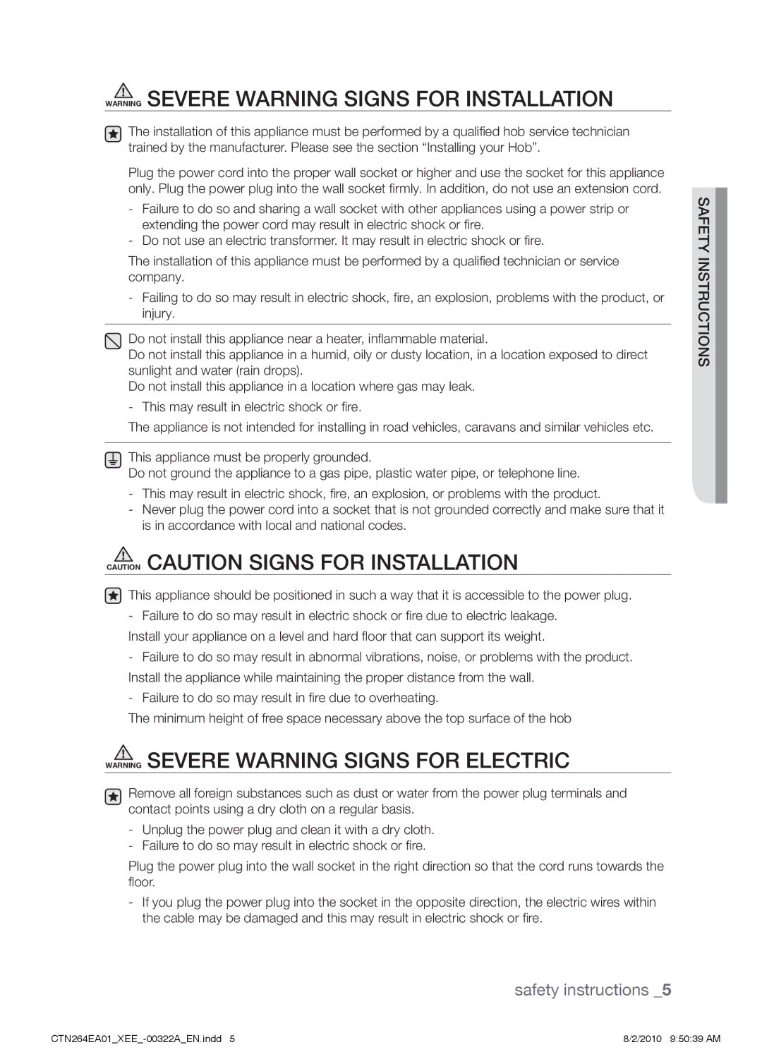 Samsung CTN264EA01/XEE manual Safety instructions 