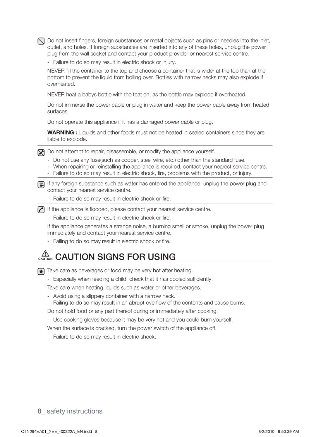 Samsung CTN264EA01/XEE manual Failure to do so may result in electric shock 