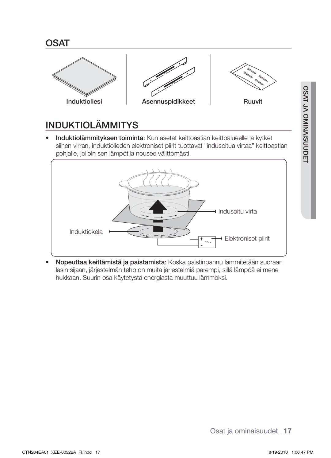 Samsung CTN264EA01/XEE manual Osat, Induktiolämmitys 