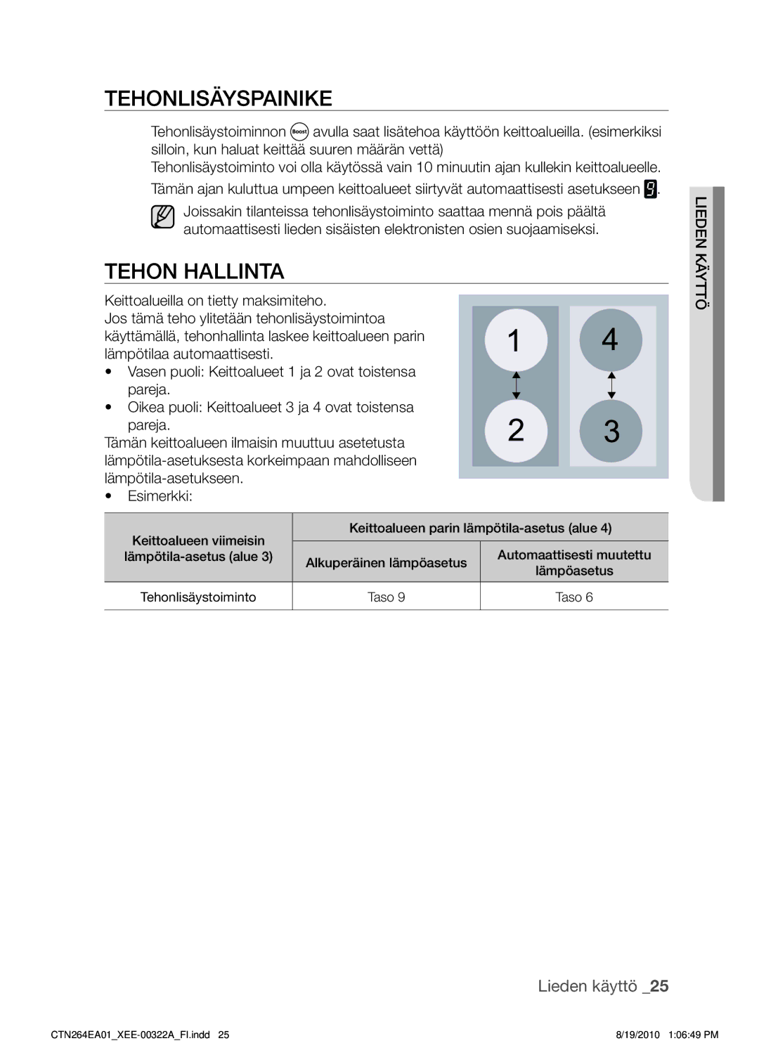 Samsung CTN264EA01/XEE manual Tehonlisäyspainike, Tehon hallinta 