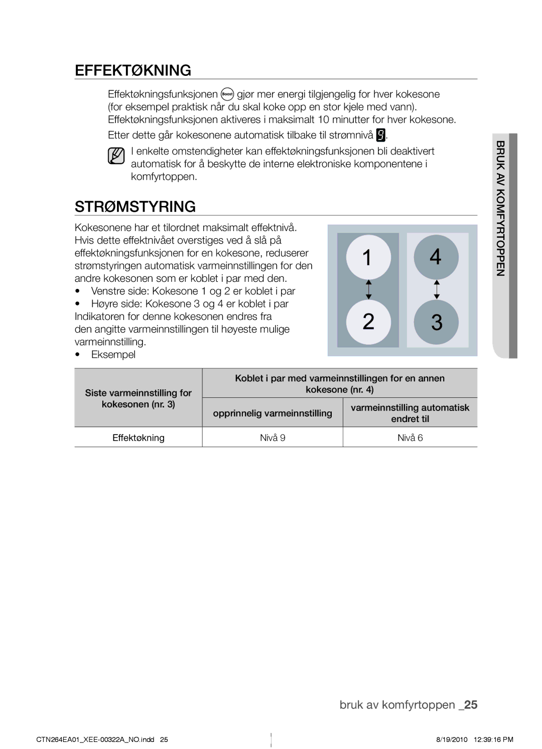 Samsung CTN264EA01/XEE manual Effektøkning, Strømstyring 