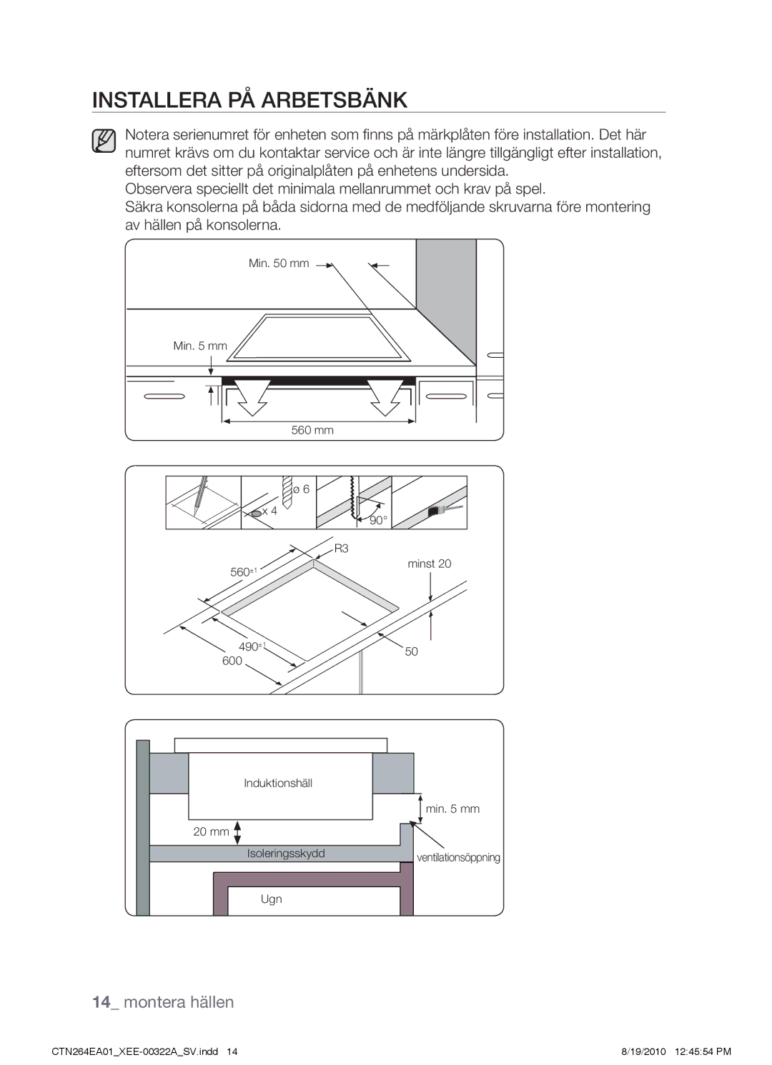 Samsung CTN264EA01/XEE manual Installera på arbetsbänk 