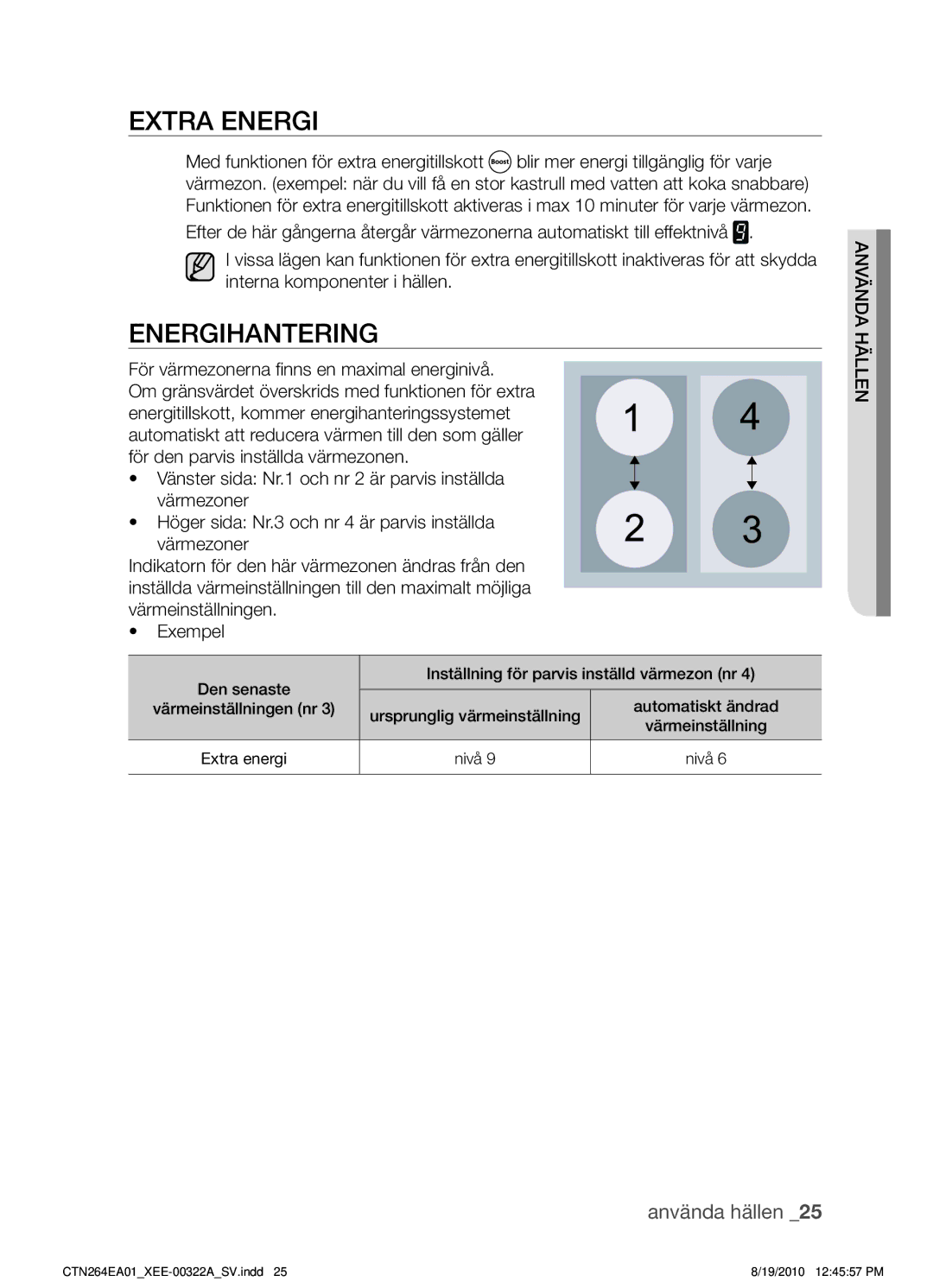 Samsung CTN264EA01/XEE manual Extra energi, Energihantering 