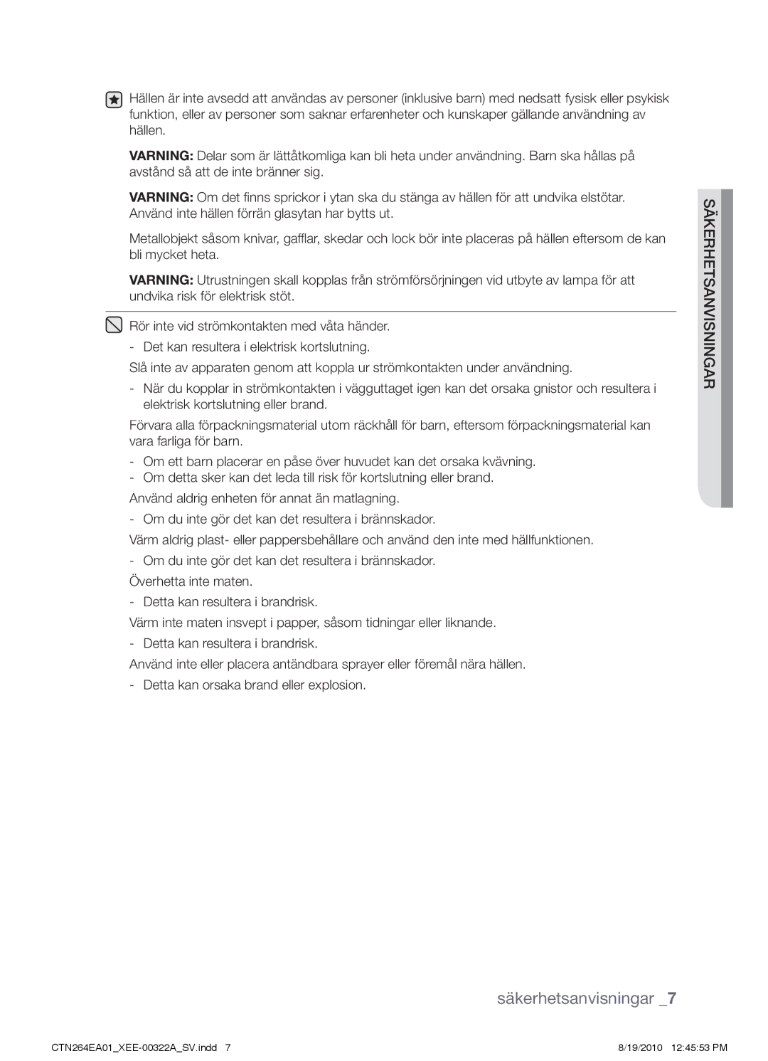 Samsung CTN264EA01/XEE manual Säkerhetsanvisningar 