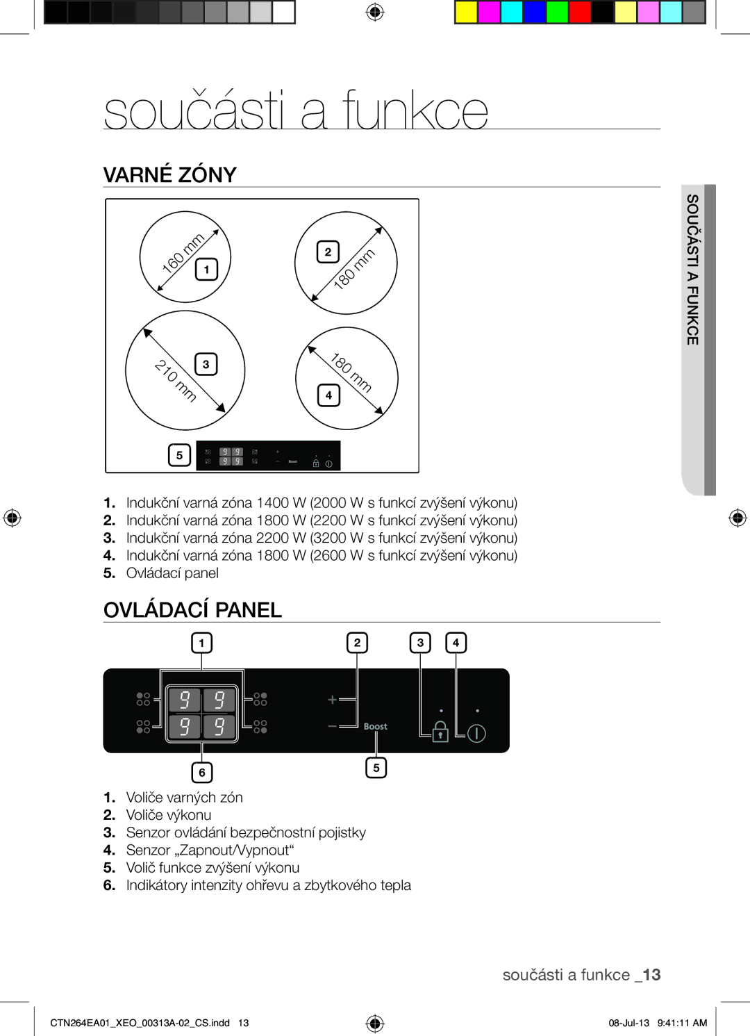 Samsung CTN264EA01/XEO manual Součásti a funkce, Varné Zóny 