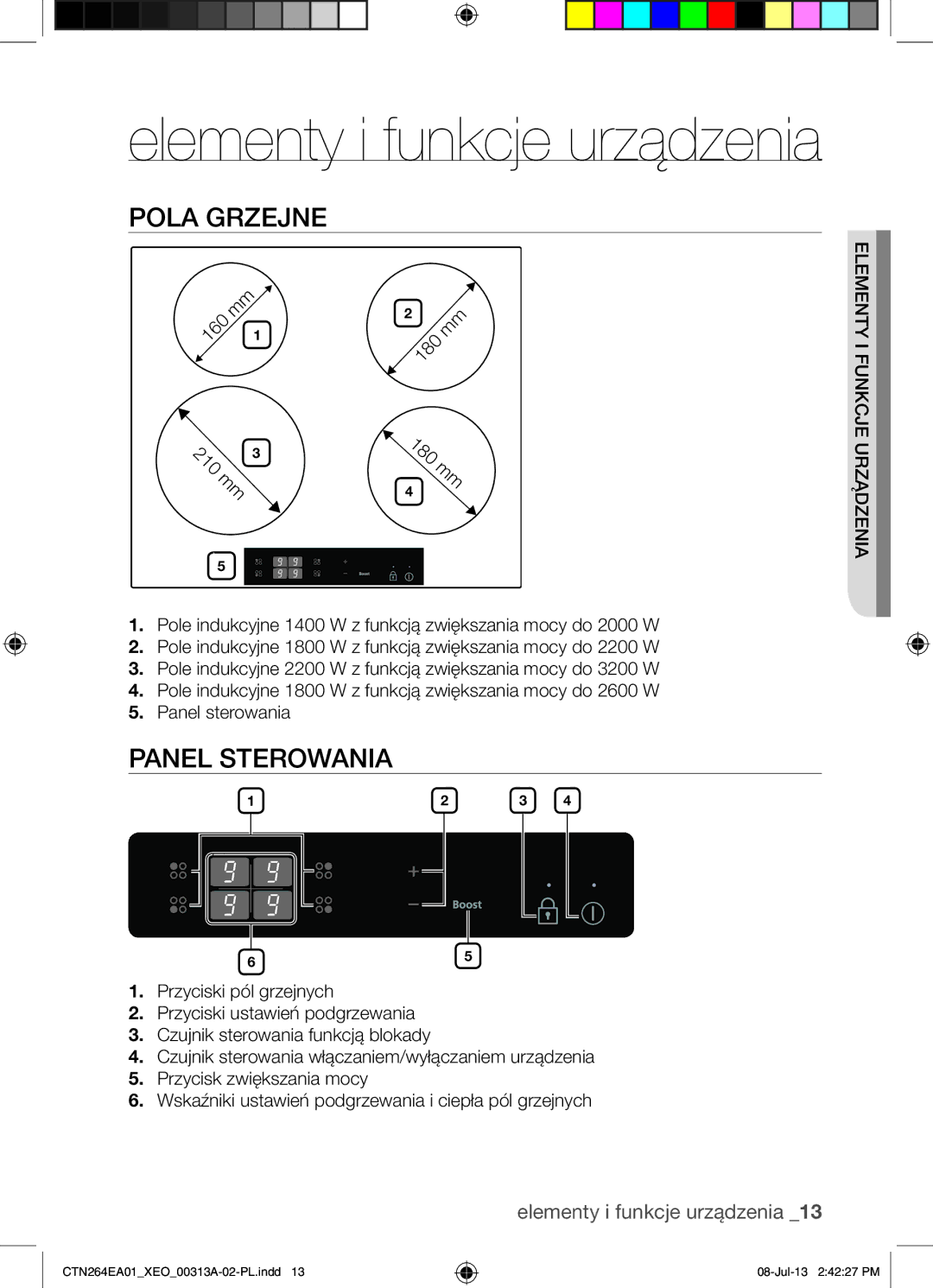 Samsung CTN264EA01/XEO manual Pola Grzejne, Panel Sterowania 