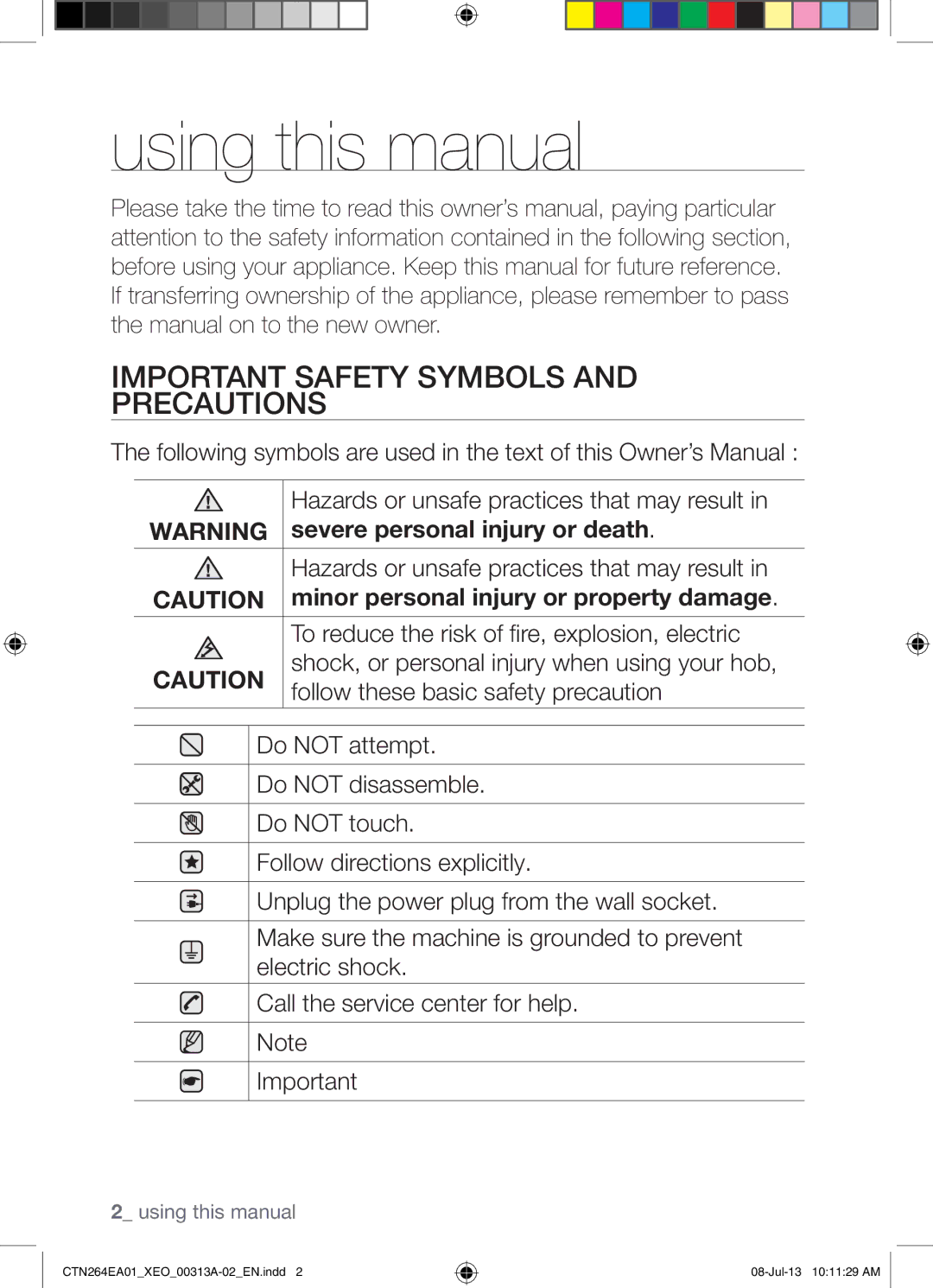 Samsung CTN264EA01/XEO Using this manual, Hazards or unsafe practices that may result 