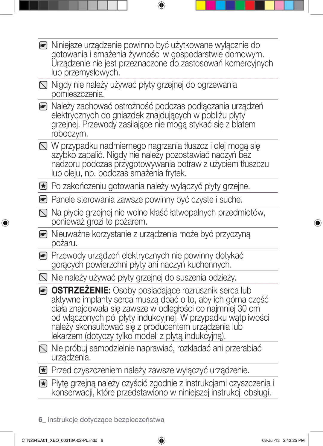 Samsung CTN264EA01/XEO manual Nie należy używać płyty grzejnej do suszenia odzieży 