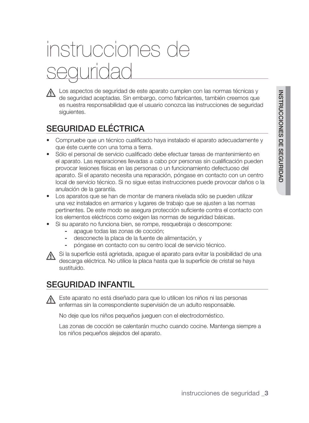 Samsung CTN363KB01/XEC manual Instrucciones de seguridad, Seguridad eléctrica, Seguridad infantil 