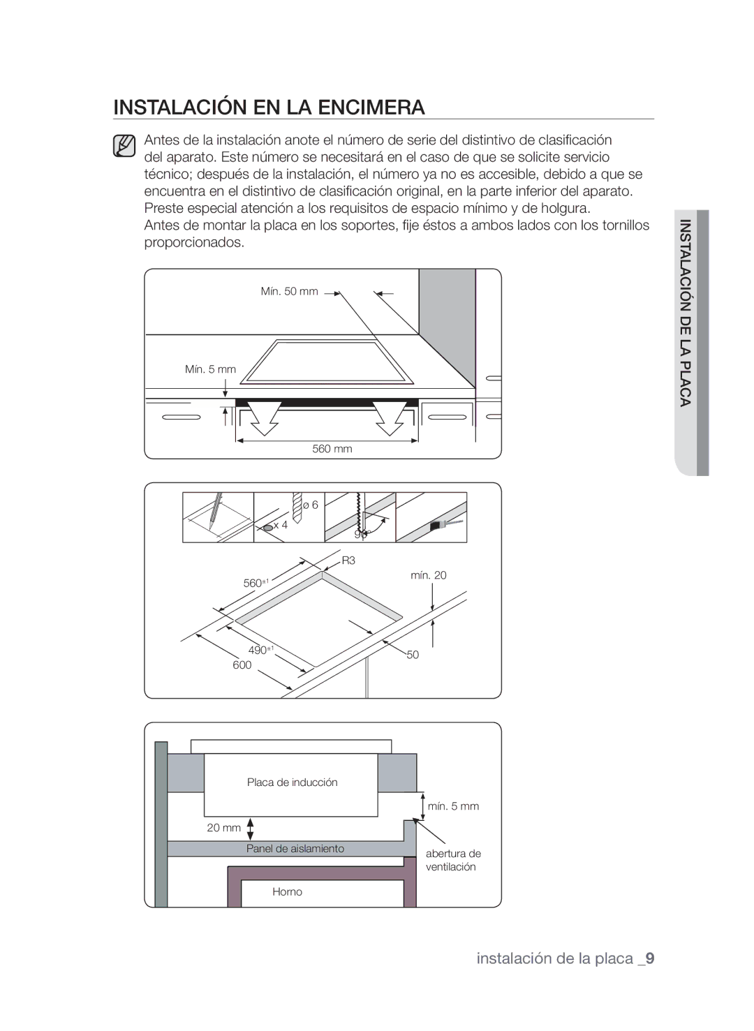 Samsung CTN363KB01/XEC manual Instalación en la encimera 