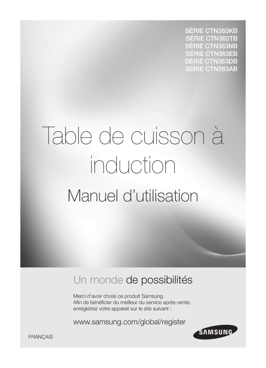 Samsung CTN363KB01/XEF manual Table de cuisson à Induction 