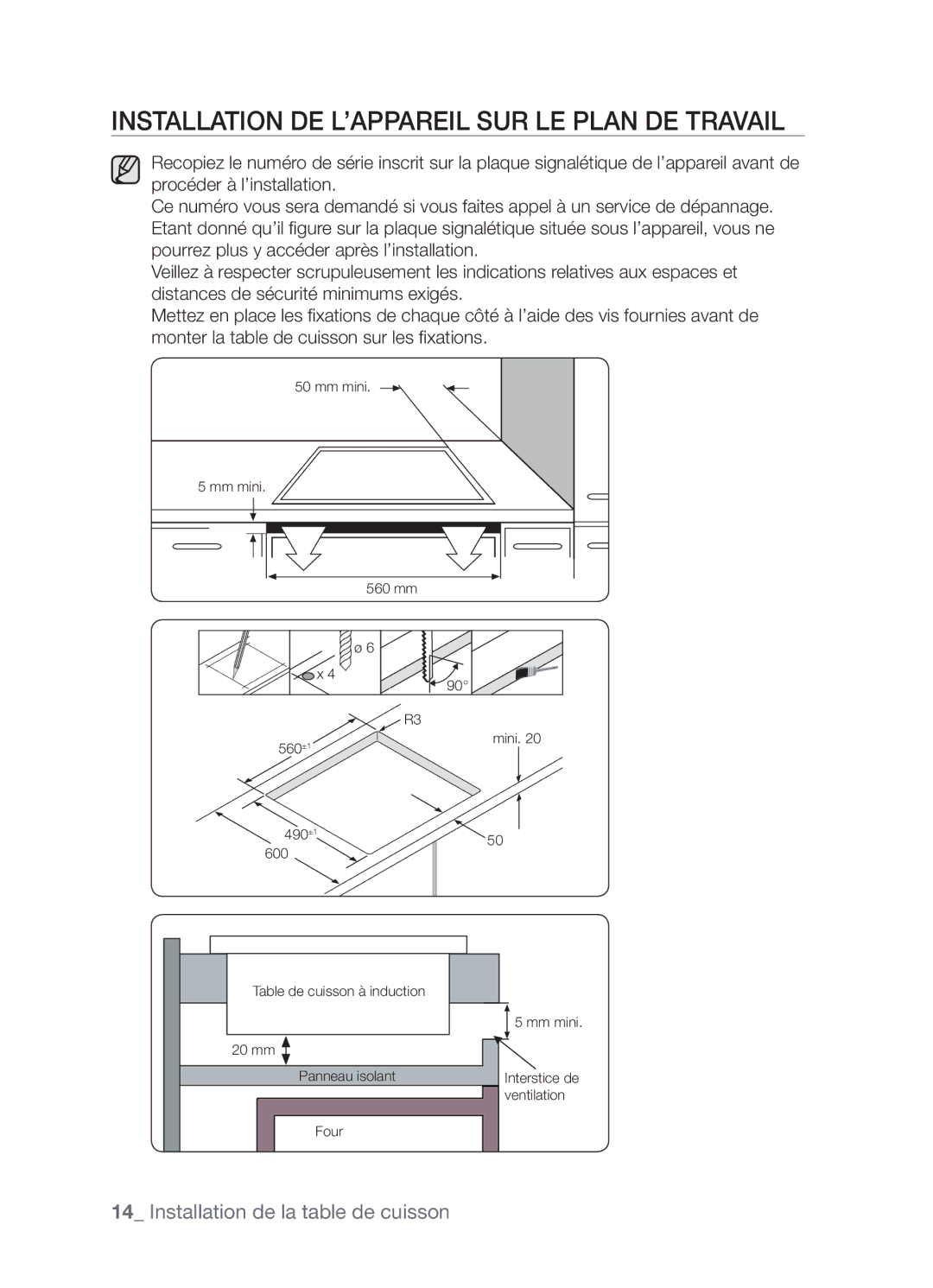 Samsung CTN363KB01/XEF manual Installation de l’appareil sur le plan de travail 