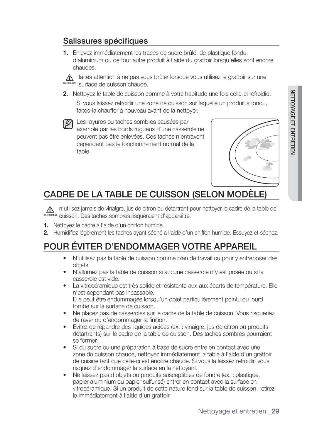 Samsung CTN363KB01/XEF manual Cadre de la table de cuisson selon modèle, Pour éviter d’endommager votre appareil 