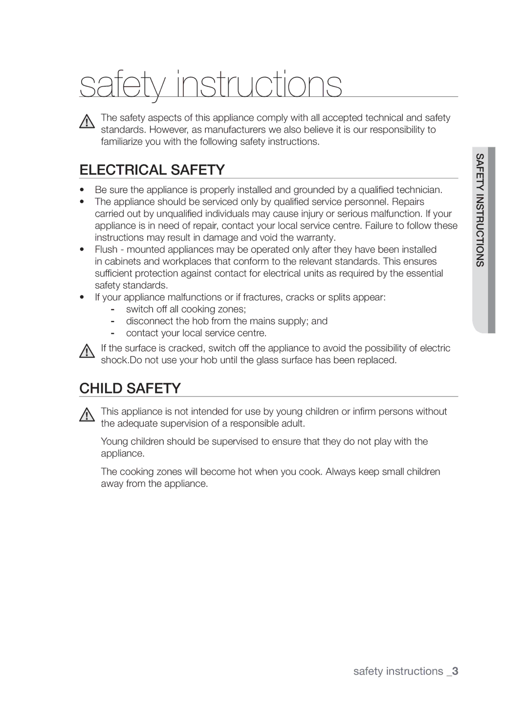 Samsung CTI613EH, CTN364D001 user manual Safety instructions, Electrical safety, Child safety 