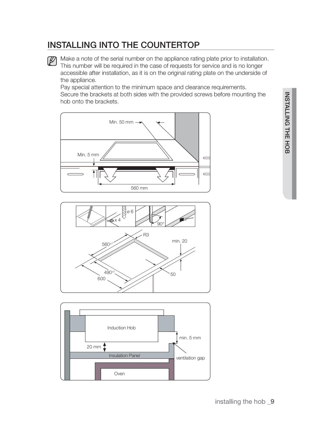 Samsung CTI613EH, CTN364D001 user manual Installing into the countertop 