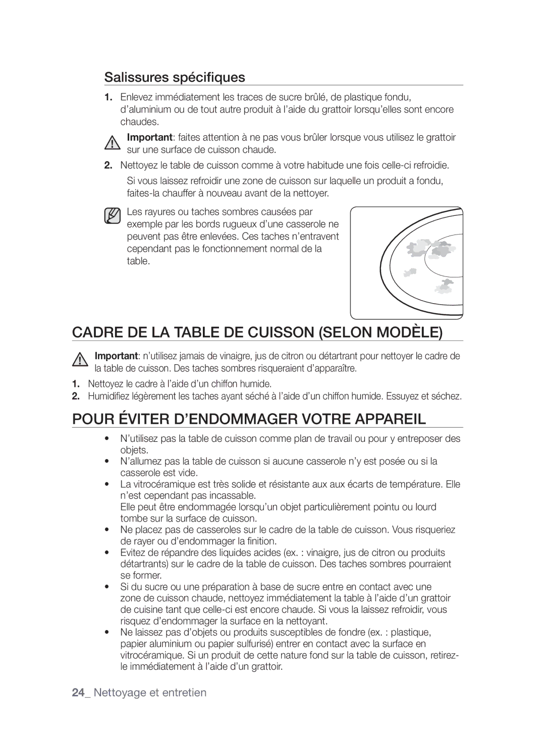 Samsung CTN364DC01/XEF manual Cadre de la table de cuisson selon modèle, Pour éviter d’endommager votre appareil 