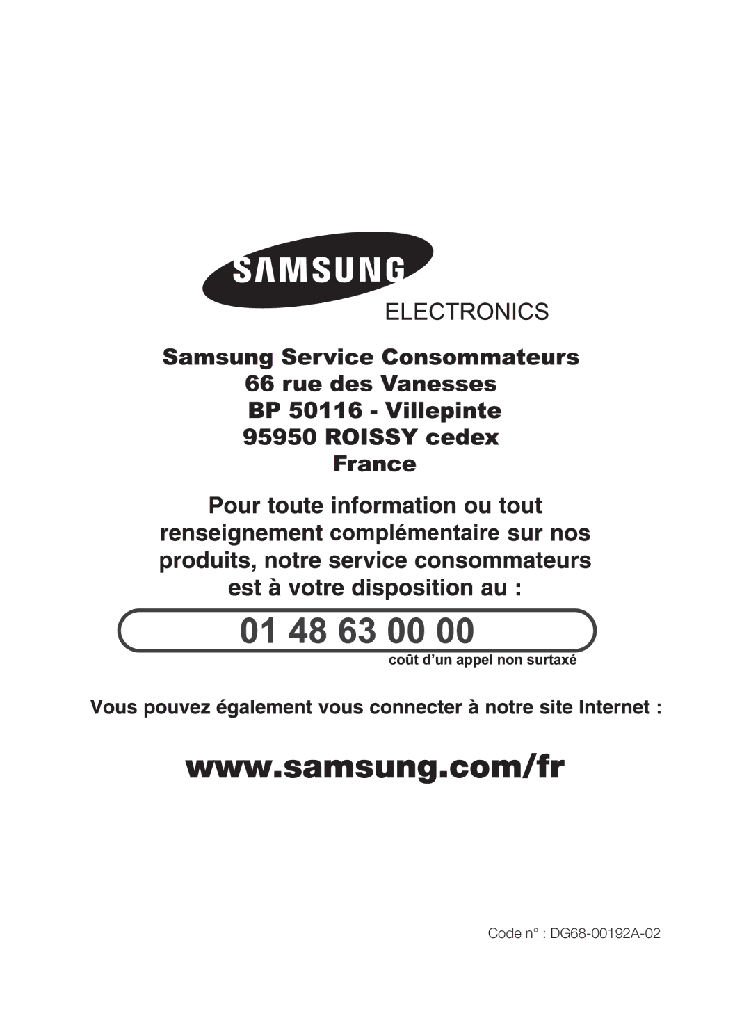 Samsung CTN364DC01/XEF manual Code n DG68-00192A-02 