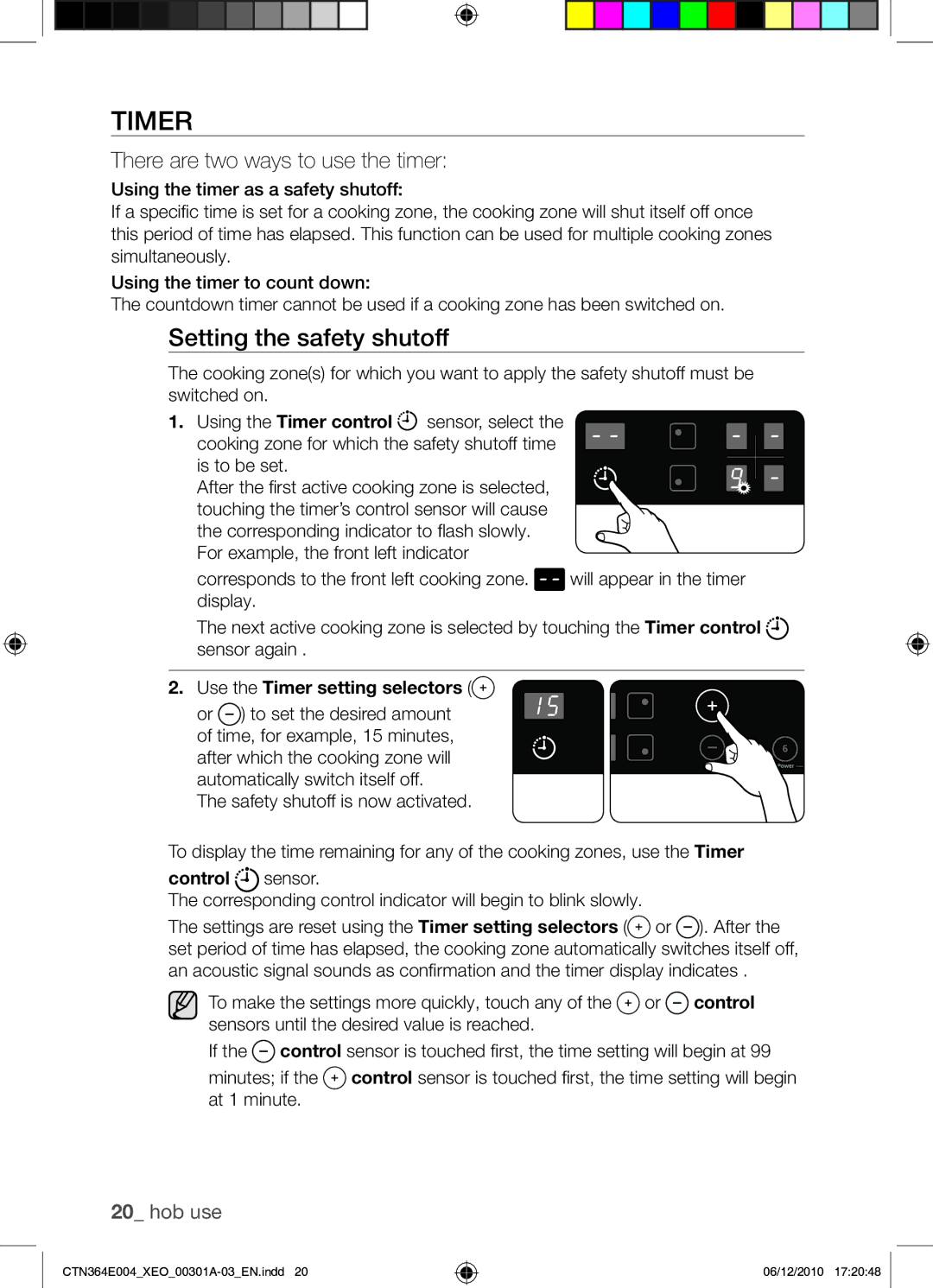 Samsung CTN364E004/XEO manual Timer, Setting the safety shutoff, After 