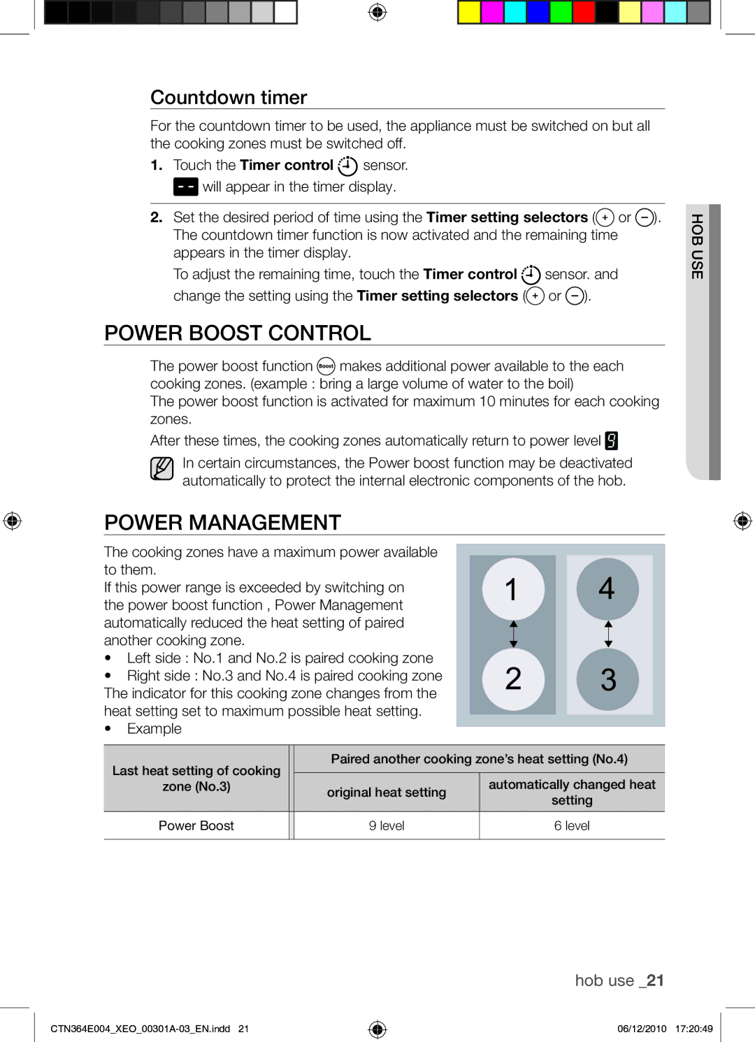 Samsung CTN364E004/XEO manual Power boost control, Power Management, Countdown timer, Example 