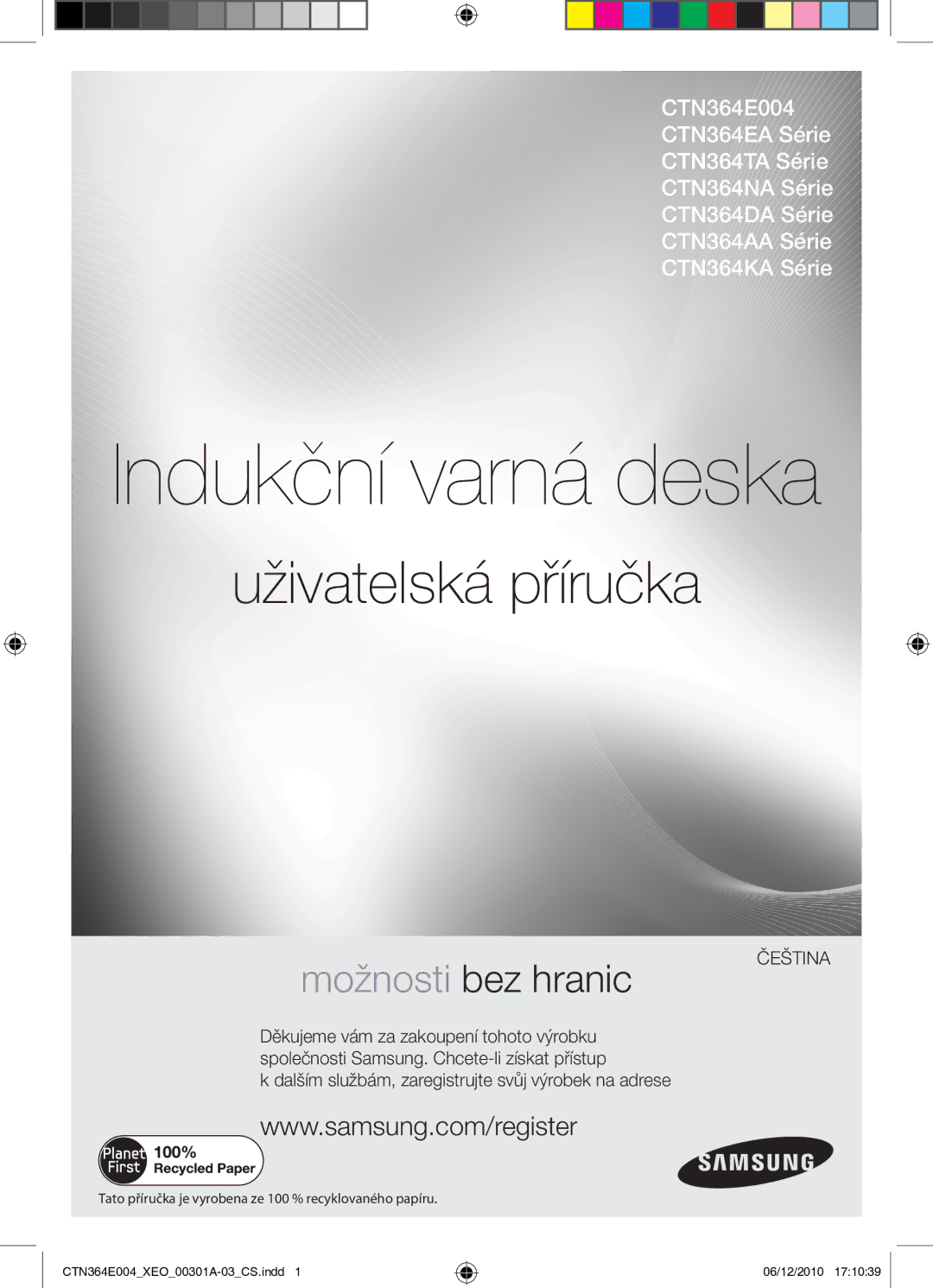 Samsung CTN364E004/XEO manual Indukční varná deska 