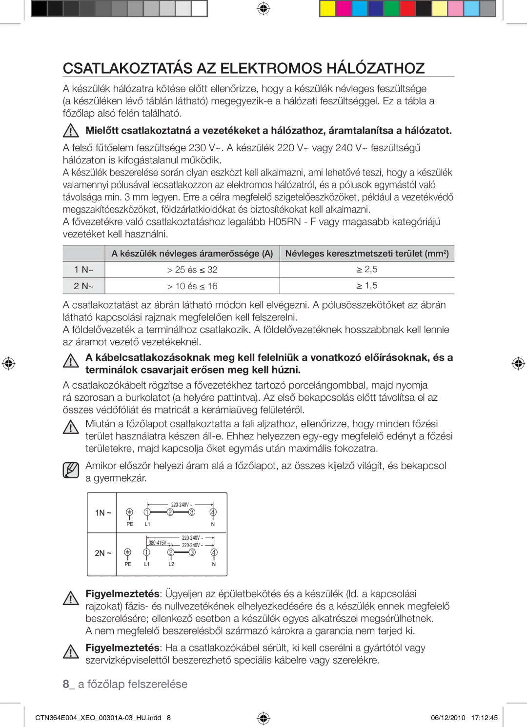 Samsung CTN364E004/XEO manual Csatlakoztatás az elektromos hálózathoz 