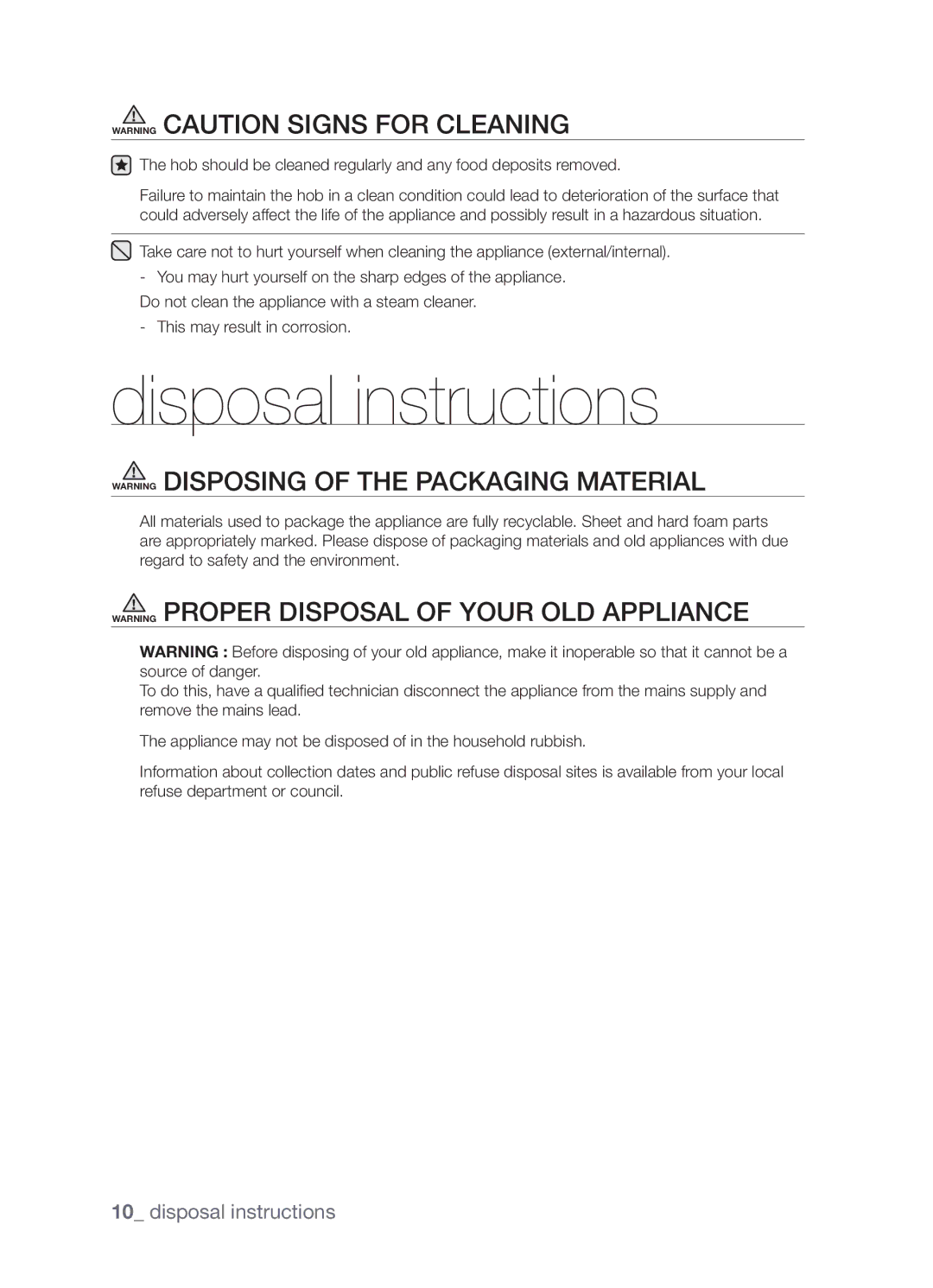 Samsung CTN364EA01/SLI manual Disposal instructions 