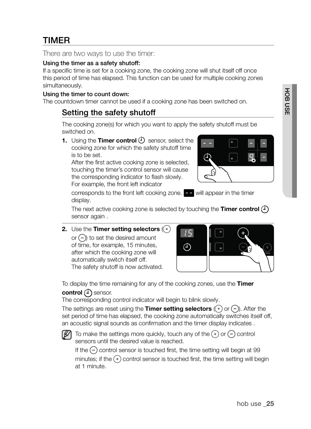 Samsung CTN364EA01/SLI manual Timer, Setting the safety shutoff 